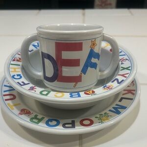 Vintage Epoch My Alphabet Child's Set Bowl, Plate, Double Handled Mug Heavy